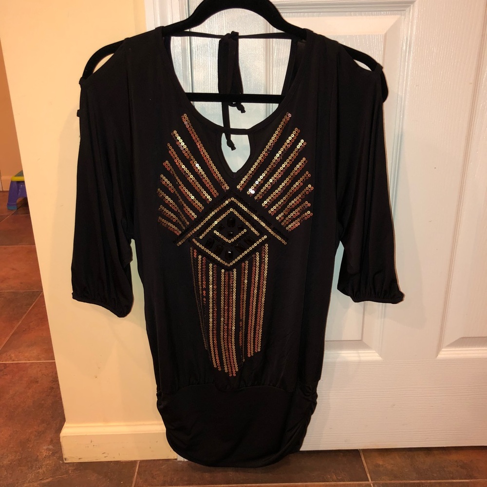 Gold and black patterned blouse